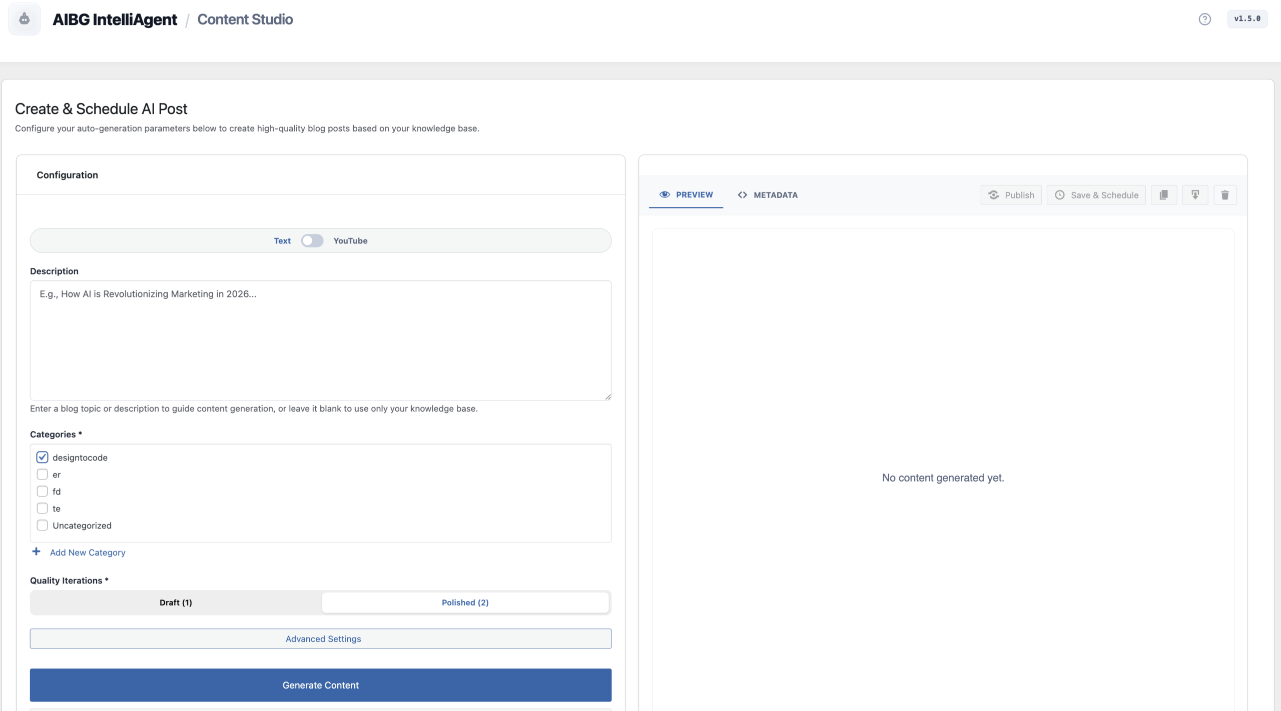 AIRAG pSEO Agent Content Studio Interface
