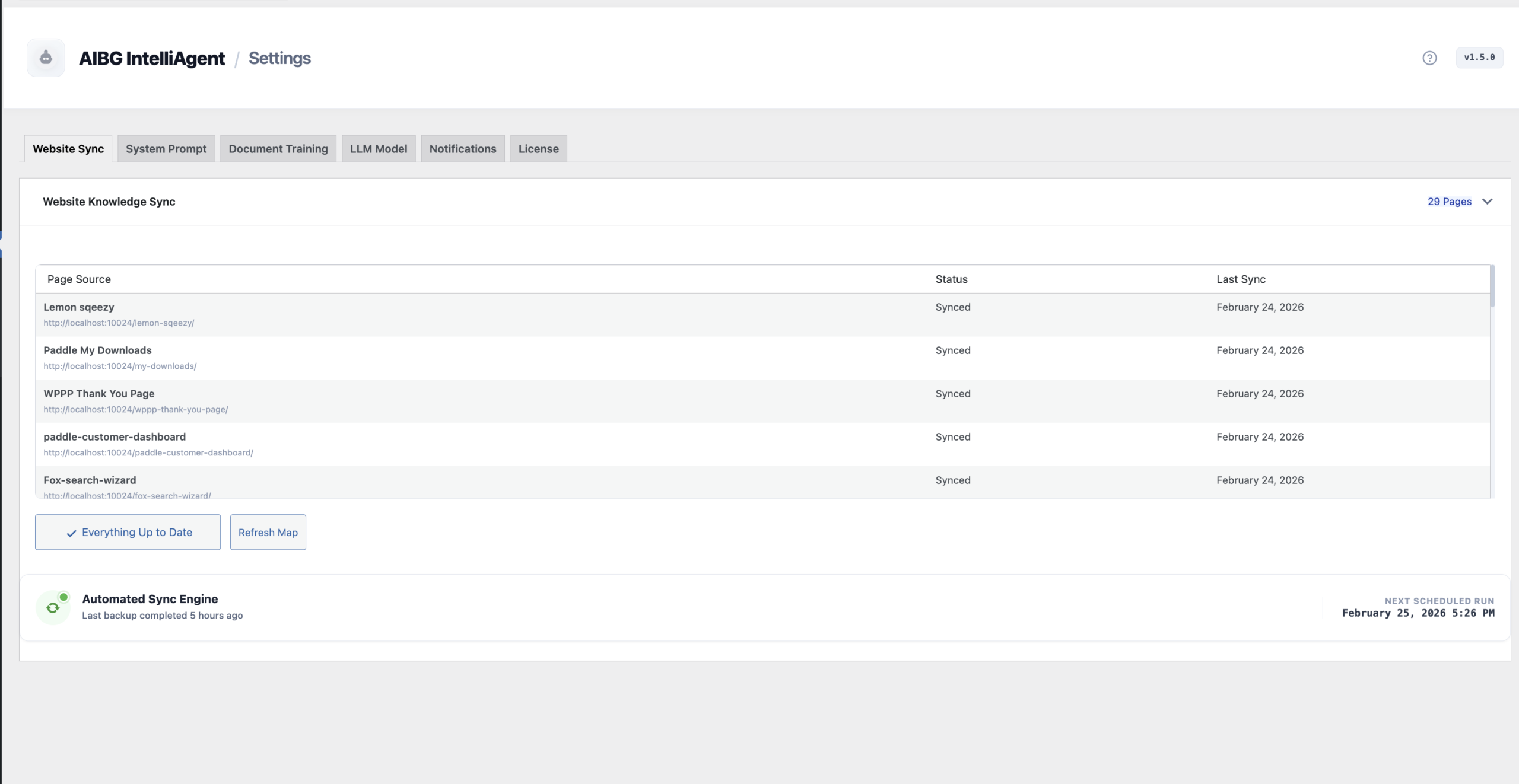 Website Sync Tab in AIRAG pSEO Agent