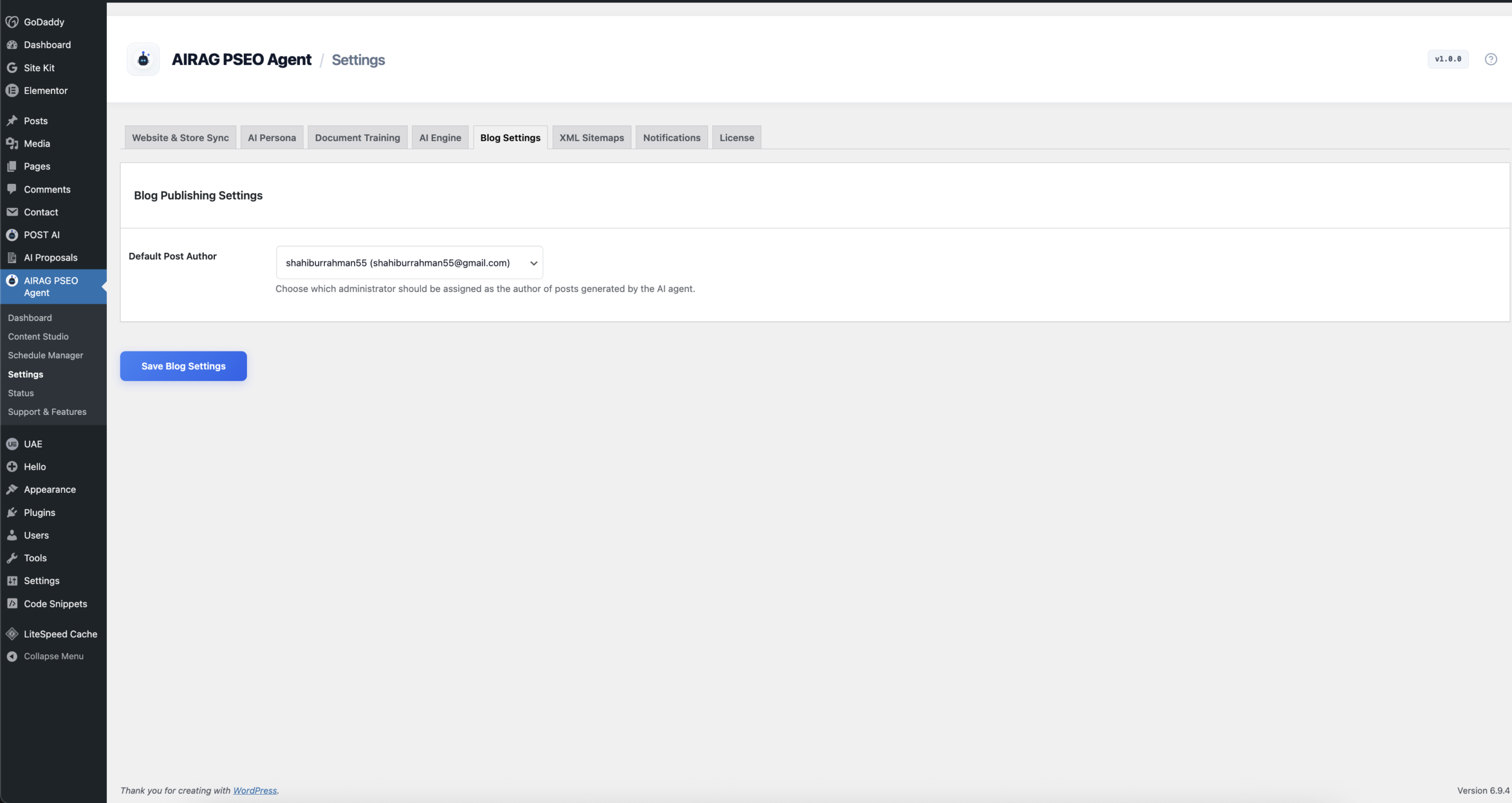 Blog Publishing Settings