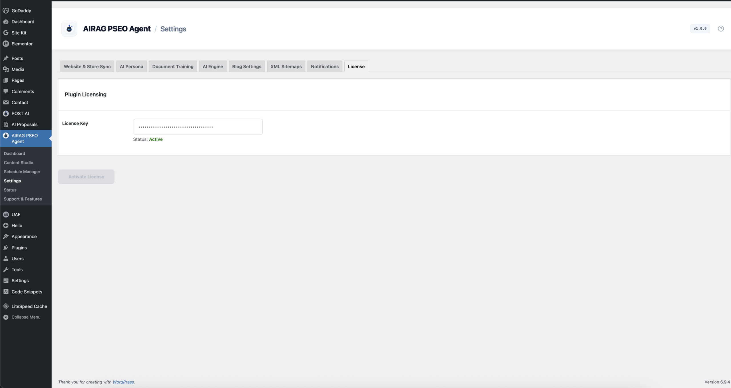Licensing Tab