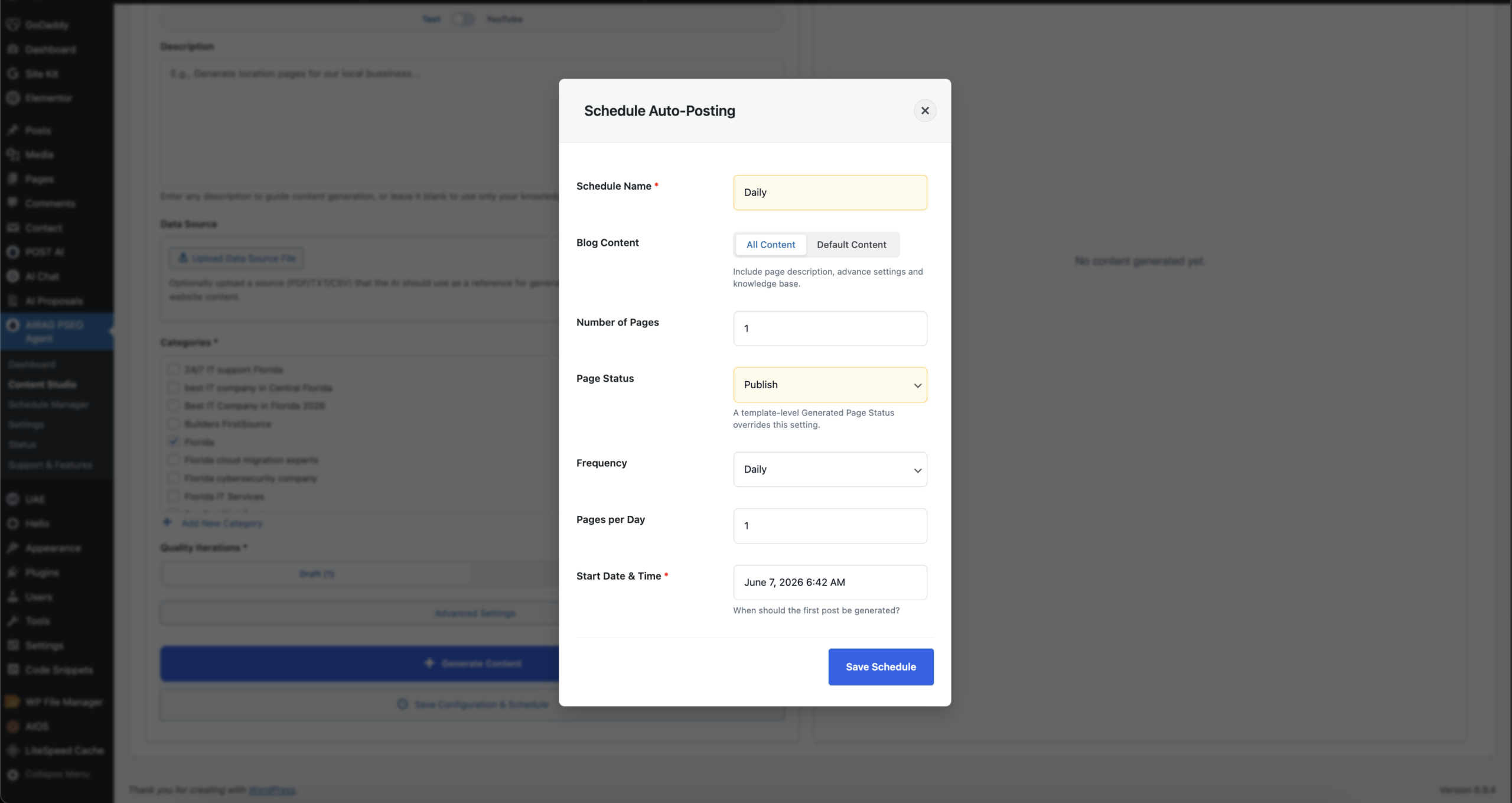 Schedule Auto Posting Panel