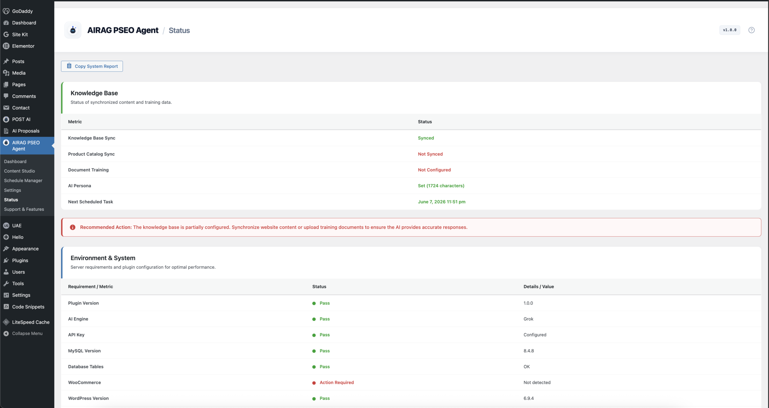 System Status Configuration